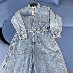 Denim Jumpsuit with Long Sleeves